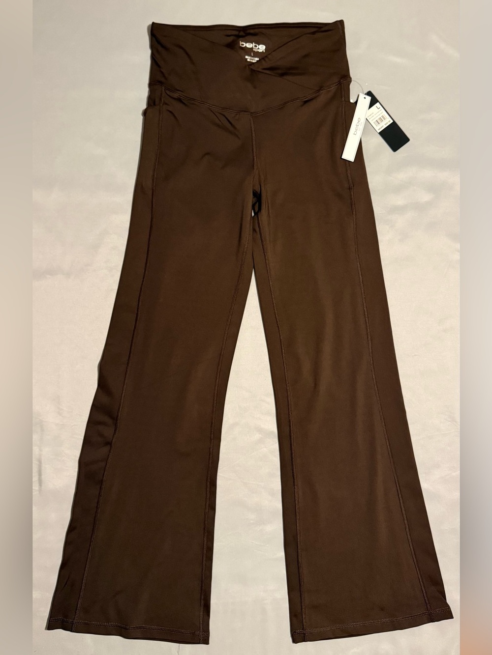 bebe Brown Flare Yoga Pants with V-Waistband